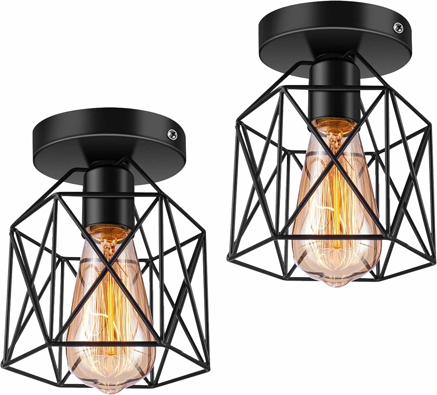 KCO Lighting Farmhouse Industrial Metal Ceiling Lamp Mini Vintage Flush Mount Ceiling Light for Kitchen (2 Pack)