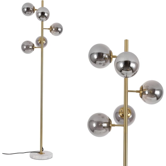 KCO Lighting Glass Globe Floor Lamp Mid Century Modern Standing Light Gold and Marble Standing Light Brass Floor Lamp
