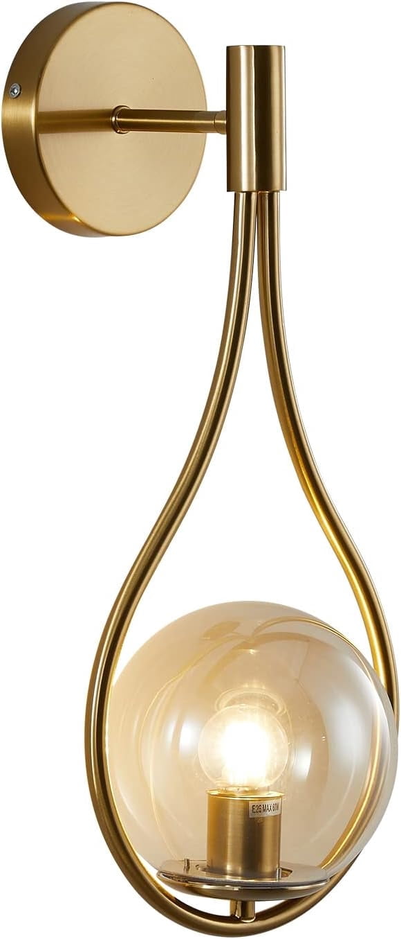 KCO Lighting Glass Globe Wall Mounted Sconce Gold Teardrop Wall Sconce Vintage Cordless Sconces Wall Lighting