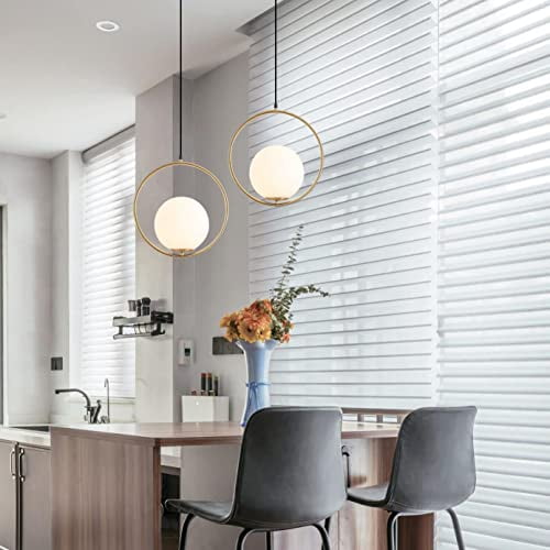 KCO Lighting Globe Pendant Light Fixtures Gold Industrial Pendant Lamp with Frosted Glass Globe Shade Adjustable Hanging Light for Kitchen Island Dining Room (13.8")