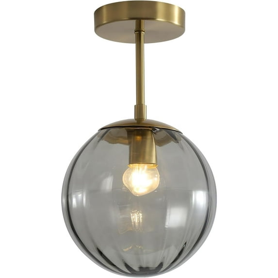 KCO Lighting Gold Globe Flush Mount Ceiling Light 1-Light Vintage Smoke Gray Glass Ceiling Light Mid Century Small Hallway Ceiling Light Fixtures