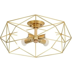 KCO Lighting Gold Cage Semi Ceiling Lights 4-Light Rustic Industrial Decor Lamp for Living Room Kitchen