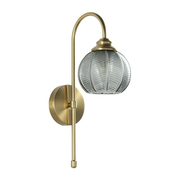 KCO Lighting Gold Wall Light, Smoke Glass Globe Sconce, Antique Brass Long Arm Sconce, Minimalist Vintage Fireplace Wall Sconces