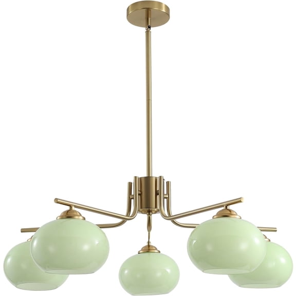 KCO Lighting Mid Century Modern Green Glass Sputnik Chandelier 5 Light Large Globe Ceiling Lamp