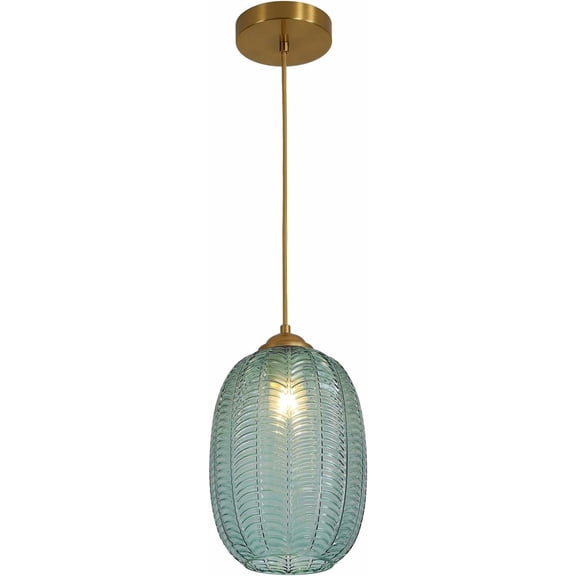 KCO Lighting Kitchen Island Small Striped Glass Pendant Light Vintage Green Hanging Lamp Antique Brass Ceiling Light