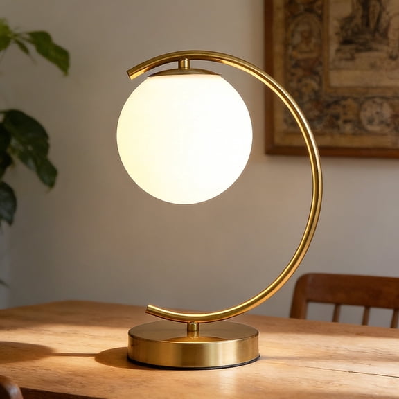 KCO Lighting Modern Table Lamp Glass Desk Lamp Gold Table Light with Moon Shape