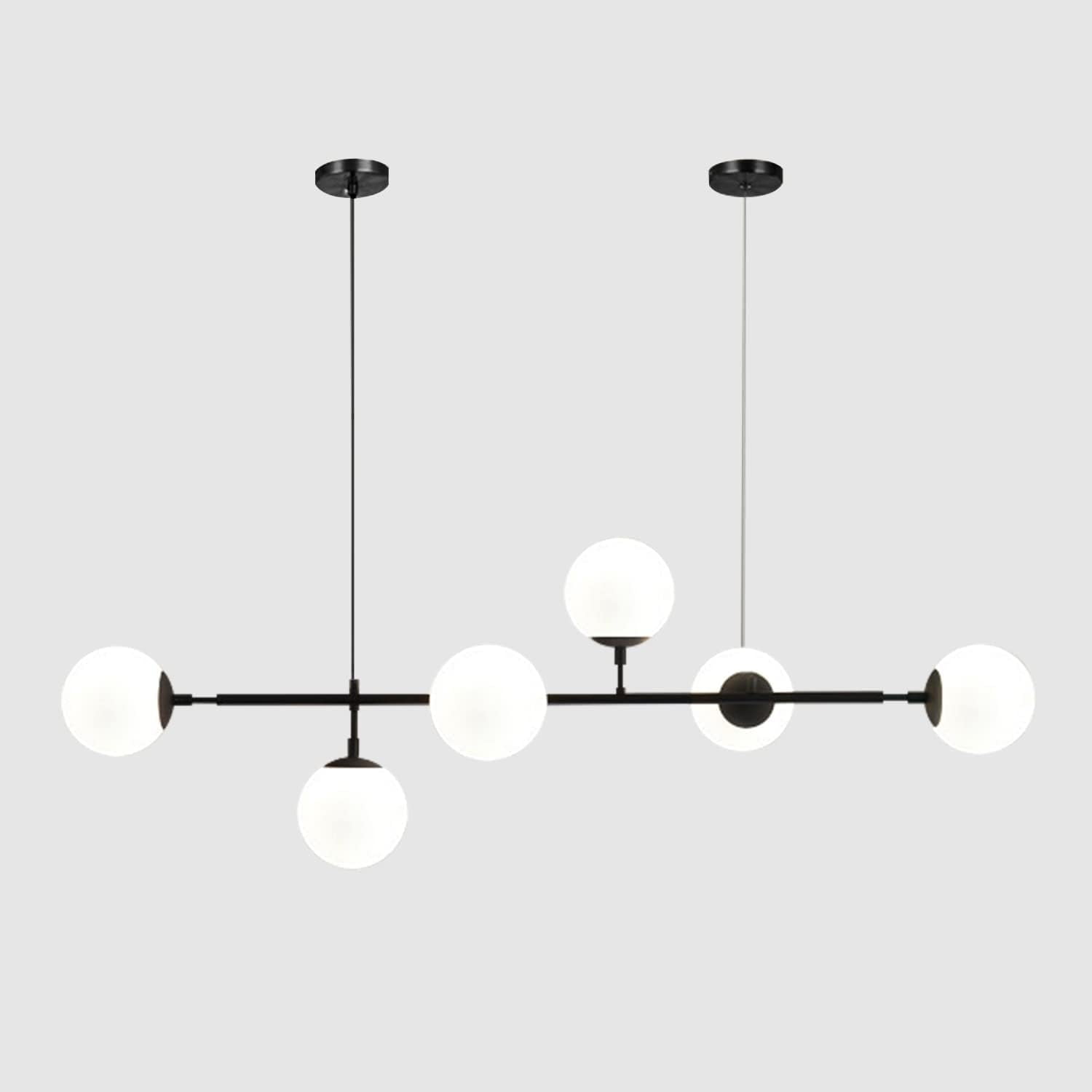 KCO Lighting Mid Century Glass Globe Modern Chandelier 6-Light Black Linear Sputnik Chandelier Kitchen Island Pendant Lighting