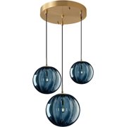 KCO Lighting Mid Century Modern 3-Lights Globe Pendant Light Fixture Brass Gold Cluster Pendant Light Kitchen Island Blue Glass Ceiling Hanging Light