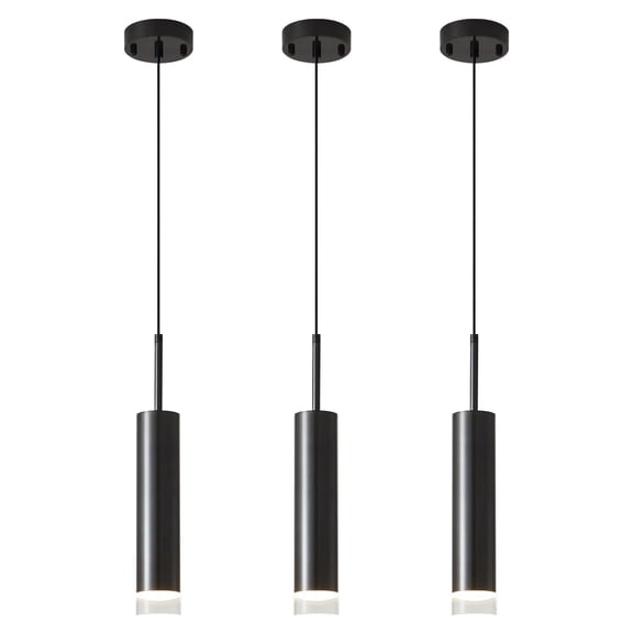 KCO Lighting Mid Century Modern Black Metal LED Pendant Light, Nordic Minimalist Cylinder Hanging Kitchen Island Lighting
