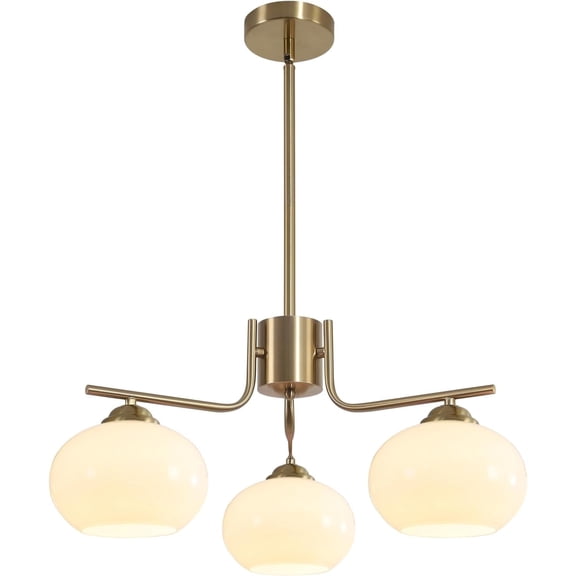 KCO Lighting Mid Century Modern Globe Pendant Light 3-Light Milk Glass Chandelier Gold Sputnik Chandelier Light Fixture Brushed Brass Pendant Lighting for Kitchen Island (3-Light)
