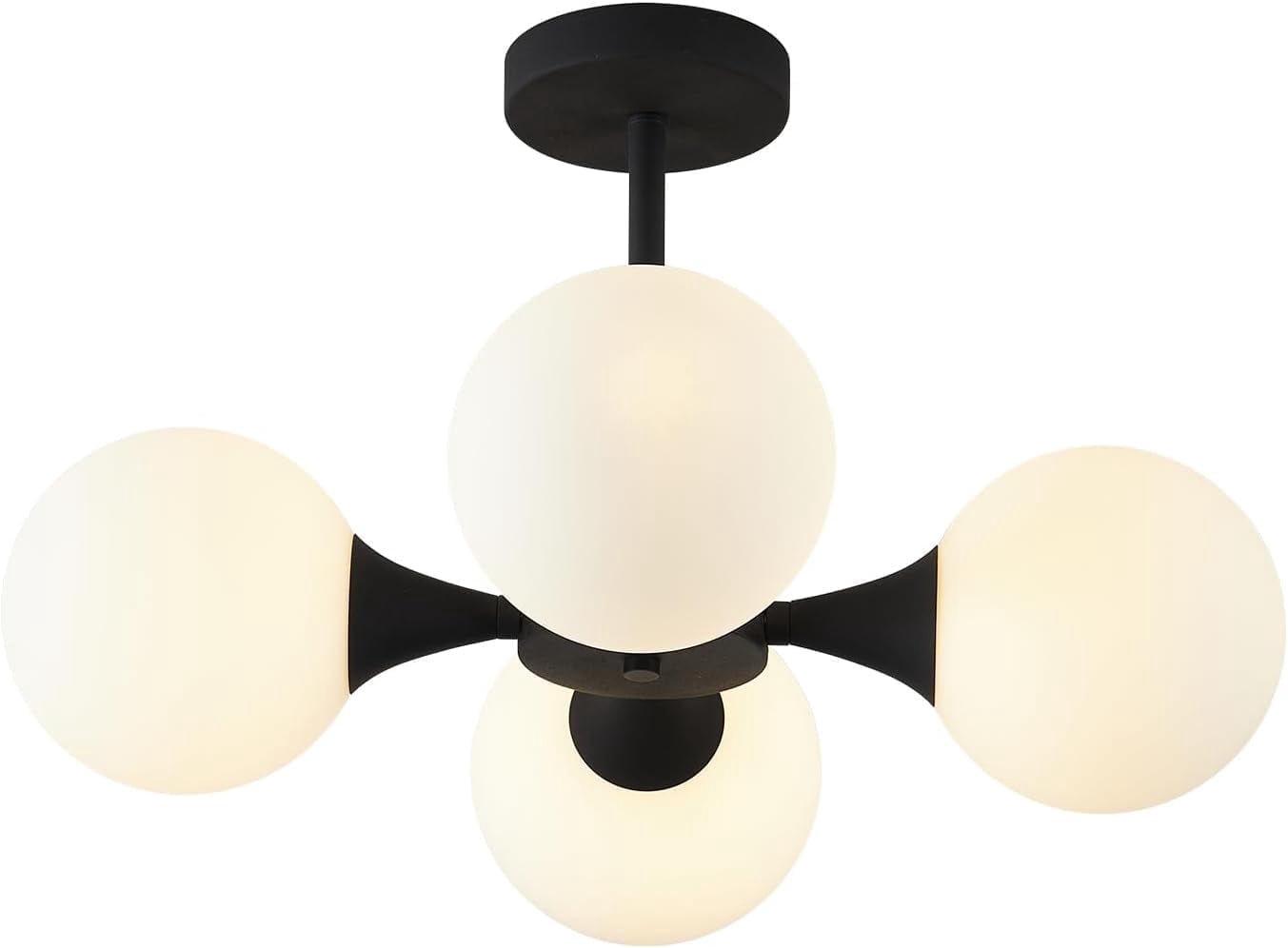 KCO Modern Black Sputnik 12-Light Chandelier - Starburst Semi-Flush Mount, Adjustable Height, For Dining & Kitchen