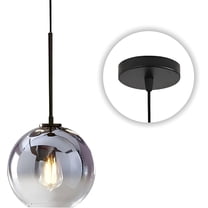 KCO Lighting Mid Century Modern Silver Kitchen Island Pendant Light, Mercury Glass Hanging Lamp, Black Large Globe Ceiling Lights