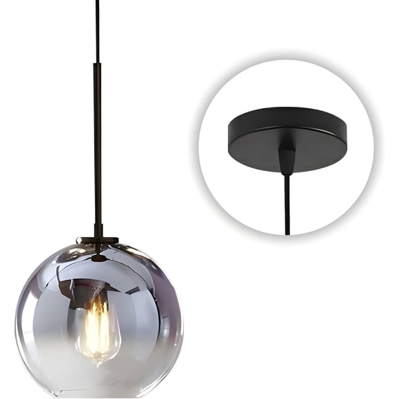 KCO Lighting Mid Century Modern Silver Kitchen Island Pendant Light, Mercury Glass Hanging Lamp, Black Large Globe Ceiling Lights