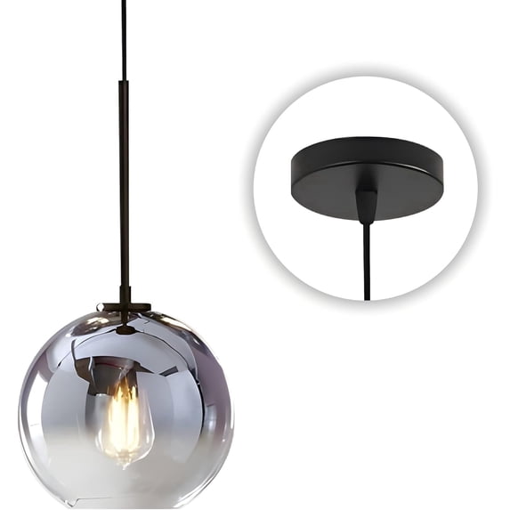 KCO Lighting Mid Century Modern Silver Kitchen Island Pendant Light, Mercury Glass Hanging Lamp, Black Large Globe Ceiling Lights