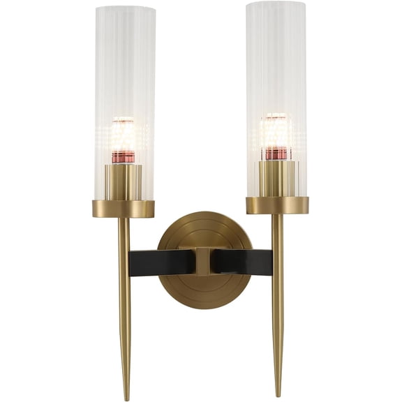 KCO Lighting Mid-Century Modern Wall Sconce 2-Lights Gold Wall Sconce Lighting Crystal Round Wall Sconce