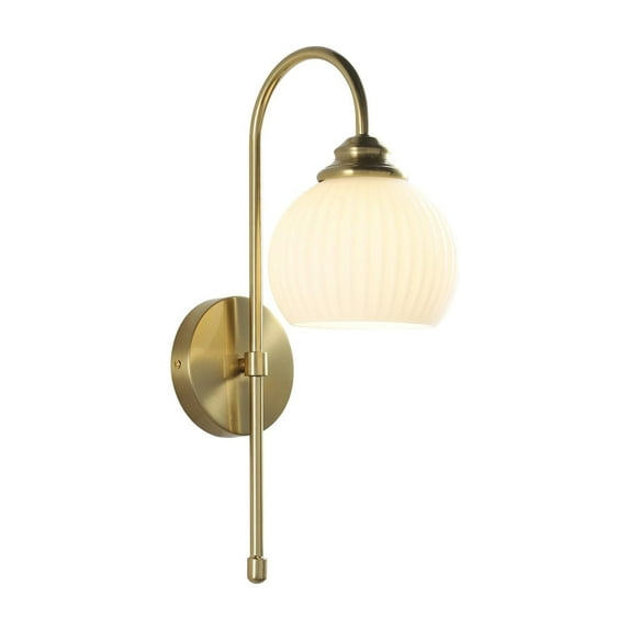 KCO Lighting Milk Ribbed Glass Wall Sconce, Indoor Gold and White Wall Sconce, Minimalist Slim Long Sconces, Globe Vanity Lights