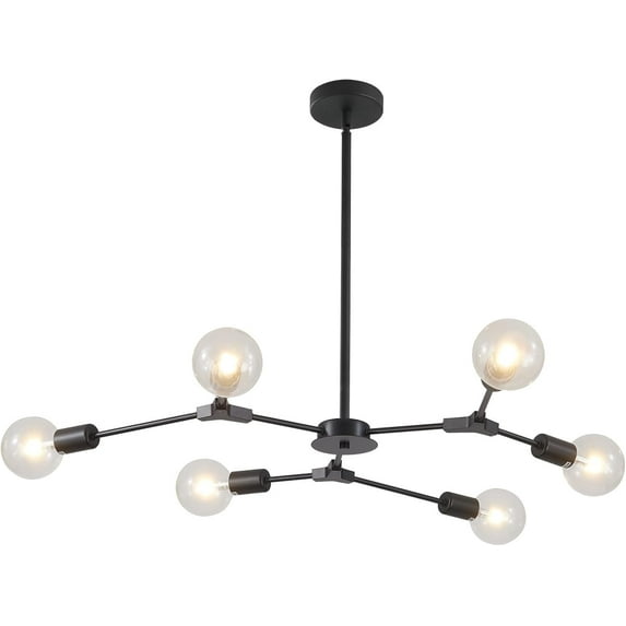 KCO Lighting Modern Black 6-Lights Sputnik Chandelier, Industrial Vintage Pendant Lighting