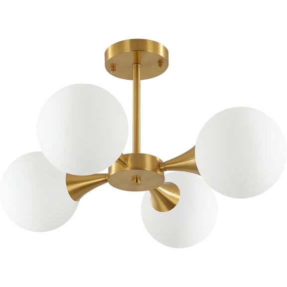 KCO Lighting Modern Gold Semi Flush Mount Sputnik Chandelier Mid Century Frosted Glass Ceiling Lamp