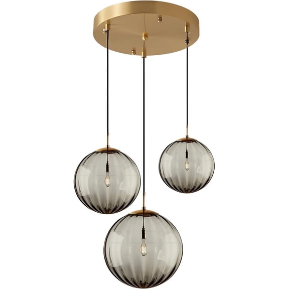 KCO Lighting Modern Gold 3 Light Hanging Pendant Light Large Smoke Glass Globe Cluster Chandelier Nordic Multi Light Hanging Lighting Kitchen Island