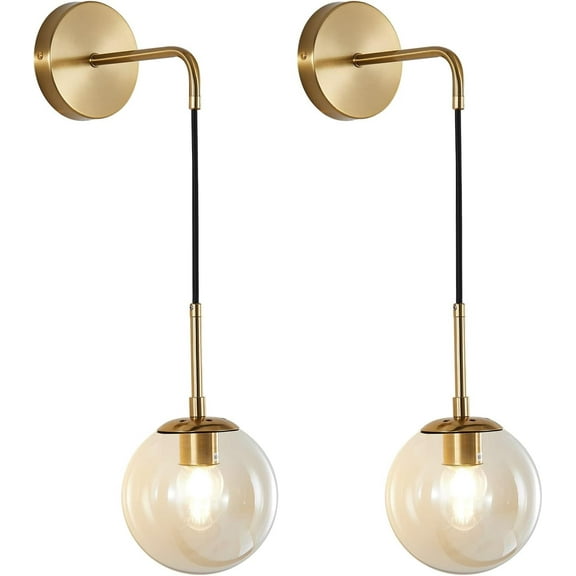 KCO Lighting Modern Gold Globe Wall Sconce Mid Century Brass Round Glass Wall Mounted Light