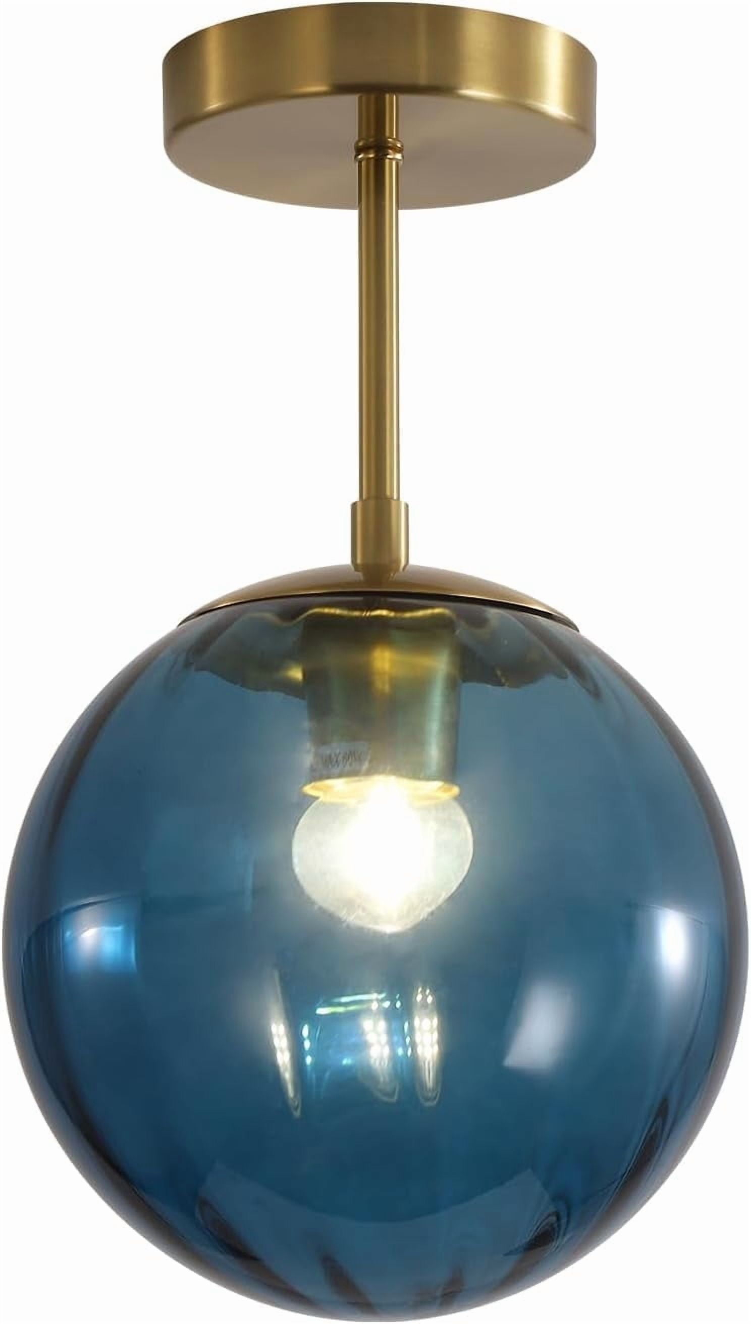 KCO Lighting Modern Large Globe Flush Mount Ceiling Light with Vintage Blue Glass