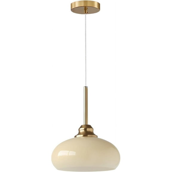 KCO Lighting Modern Large Globe Pendant Light Brass Dome Pendant Light Yellow Glass Pendant Light Adjustable Hanging Ceiling Light for Dining Room