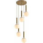 KCO Lighting Modern Milk Glass Chandelier, 5 Light Gold Globe Cluster Chandelier, Large Round Kitchen Island Pendant Lighting