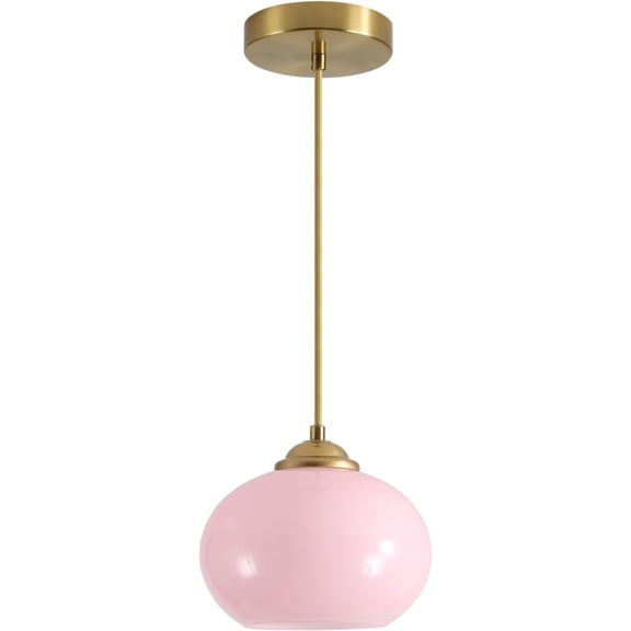 KCO Lighting Pink Globe Pendant Light Mid Century Modern Large Glass Pendant Lighting Brass Gold Chandelier Nordic Girl Room Hanging Light Over Island