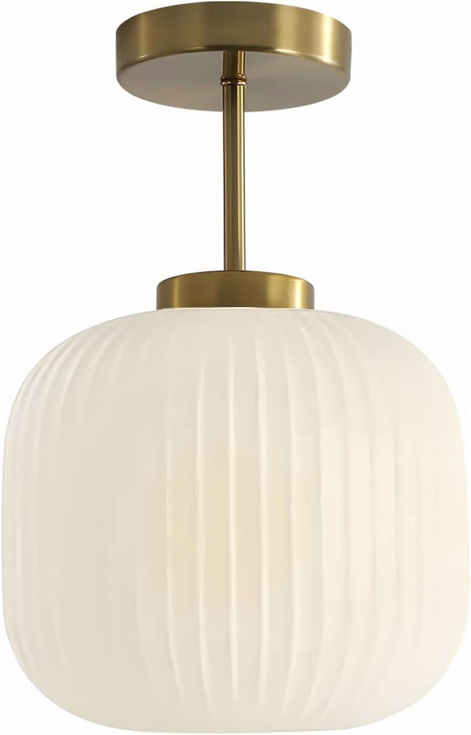 KCO Lighting Ribbed Milk Glass Flush Mount Light Gold and White Ceiling Lamp Brass Kitchen Lighting