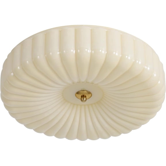 KCO Lighting Round Large LED Flush Mount Ceiling Light Yellow Ribbed Glass Flush Mount Light