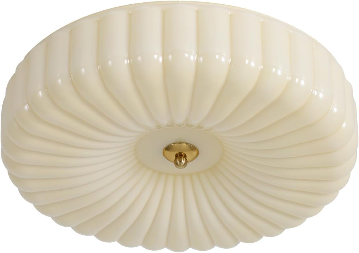 Kco Lighting Round Large LED Flush Mount Ceiling Light Yellow Ribbed Glass Flush Mount Light, image size:1244x875