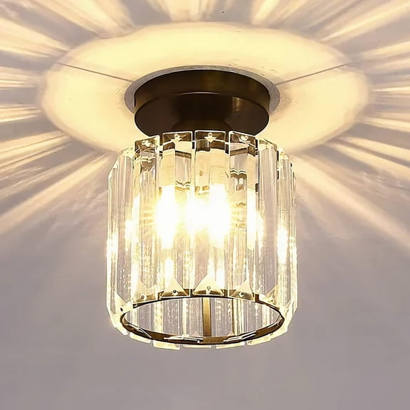 KCO Lighting Small Crystal Flush Mount Ceiling Light Modern Mini Black Semi Flush Mount Ceiling Light