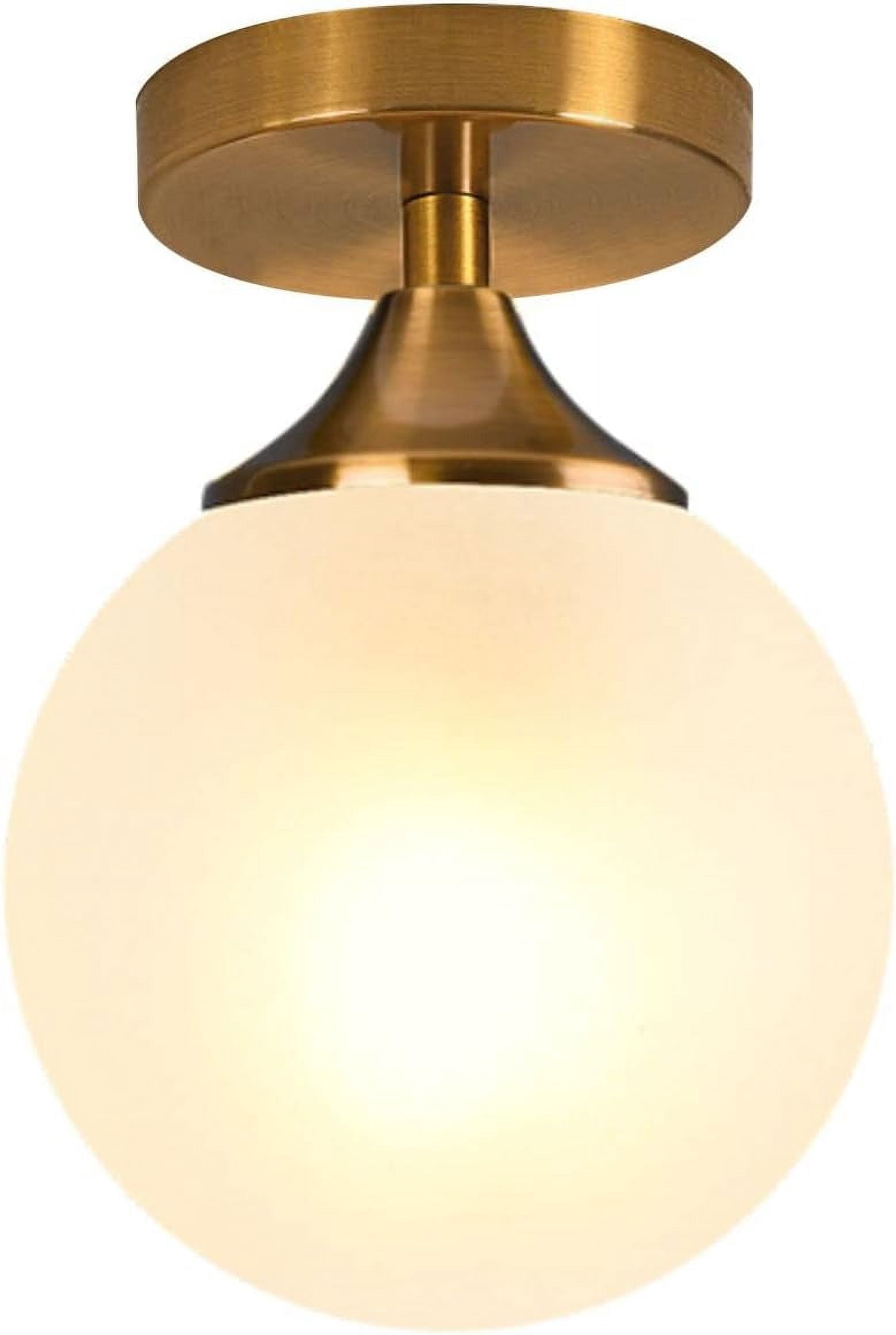 KCO Lighting Milk Glass Globe Semi Flush Mount Ceiling Light Mid Century Modern Gold Ceiling Lamp