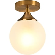 KCO Lighting Milk Glass Globe Semi Flush Mount Ceiling Light Mid Century Modern Gold Ceiling Lamp