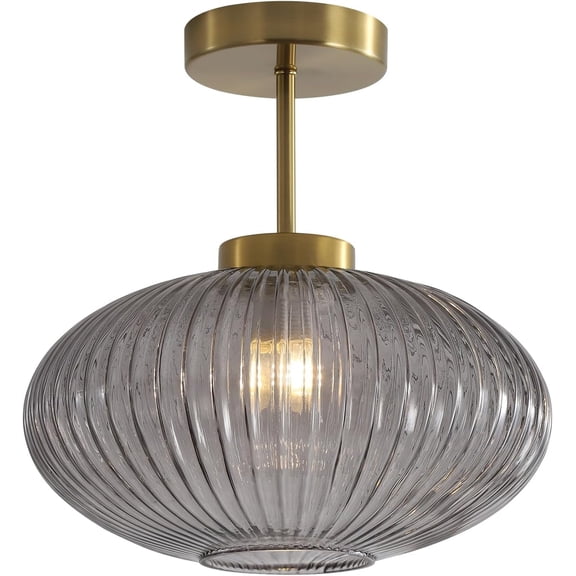 KCO Lighting Smoke Glass Semi Flush Mount Ceiling Light Antique Brass Flush Mount Ceiling Light