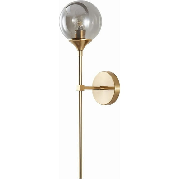 KCO Lighting Smoke Gray Glass Globe Wall Sconce, Modern Gold Long Pole Wall Lighting, Vintage Bathroom Light, Brass Bar Wall Lamp