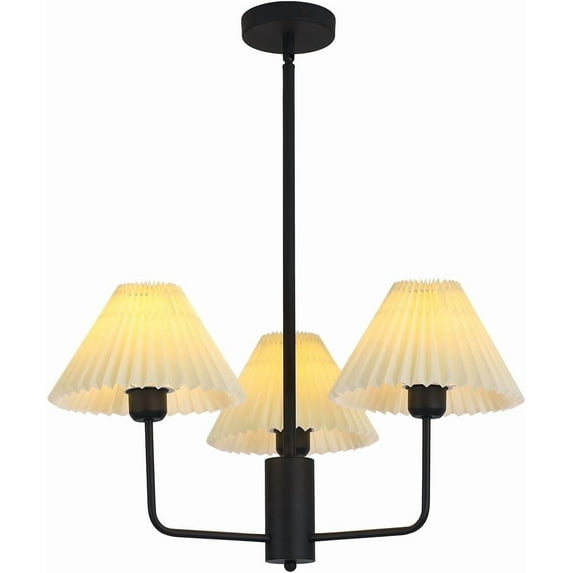 KCO Lighting Transitional White Pleated Pendant Light, 3-Light Mid Century Modern Black Sputnik Chandelier