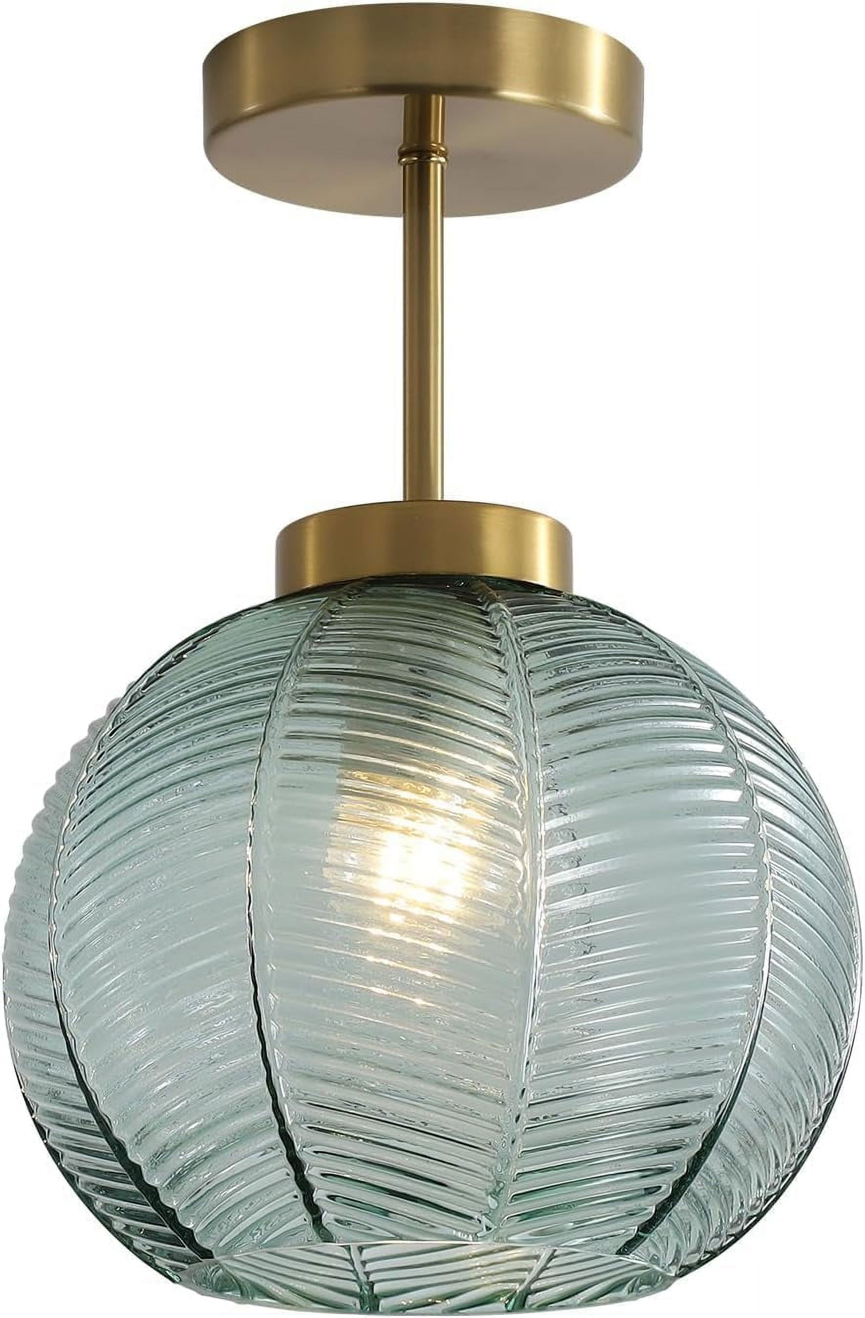 KCO Lighting Vintage Green Glass Flush Mount Ceiling Light Modern Brass Gold Semi Flush Mount Ceiling Lamp