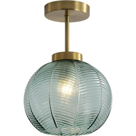 KCO Lighting Vintage Green Glass Flush Mount Ceiling Light Modern Brass Gold Semi Flush Mount Ceiling Lamp