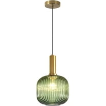 KCO Lighting Vintage Green Glass Pendant Light Kitchen Island Lighting Farmhouse Ribbed Glass Pendant Lighting Brass Gold Single Ceiling Hanging Light