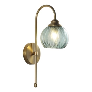 KCO Lighting Vintage Green Glass Wall Light with Brushed Brass Arm, Large Globe Sconce, Modern Gold Bathroom Wall Lamps