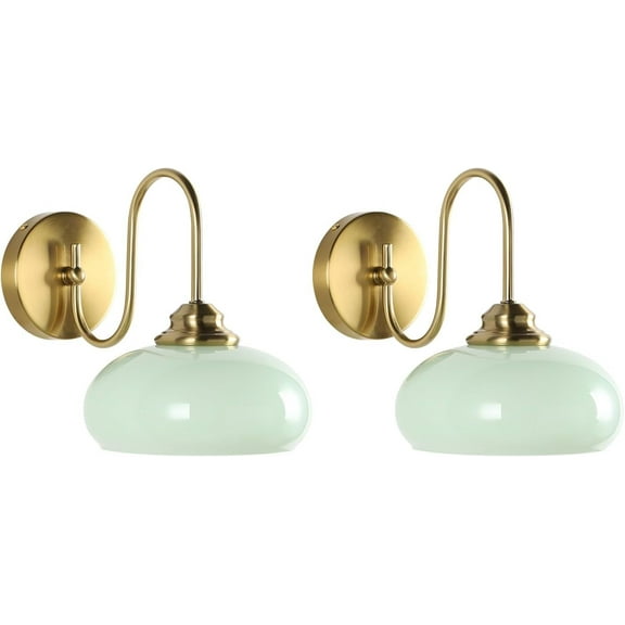 KCO Lighting Vintage Green Wall Sconces Set of 2 Gold Globe Wall Light Mid Century Modern Bathroom Vanity Light