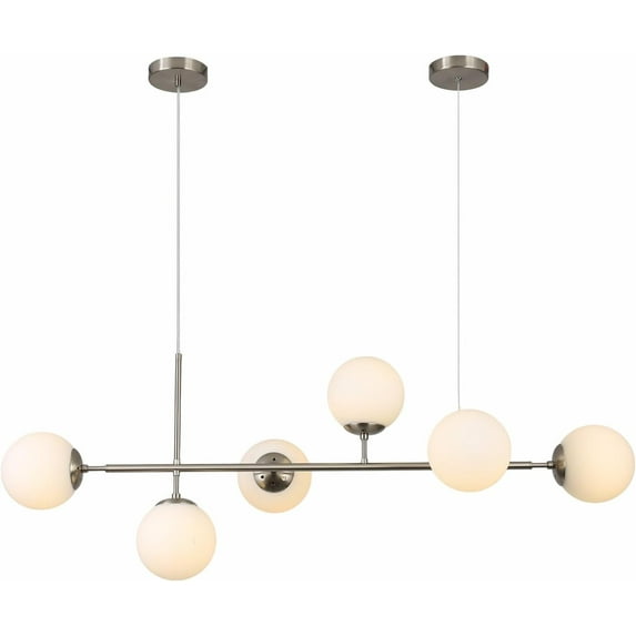 KCO Lighting Vintage Milk Glass Pendant Light 6 Light Brushed Nickel Chandelier Modern Hanging Light Fixture for Dining Room