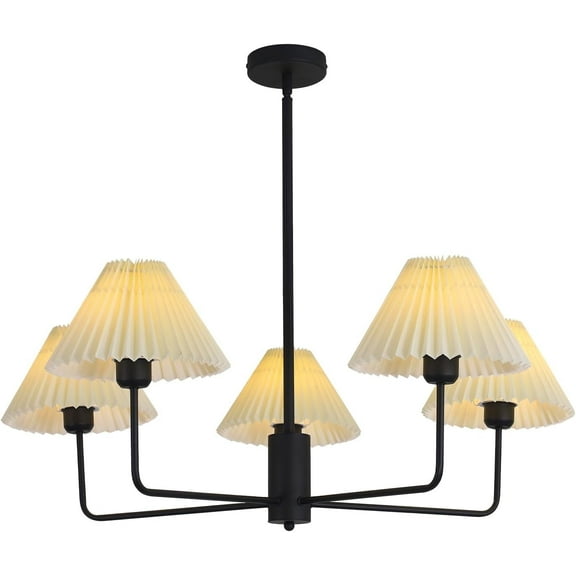 KCO Lighting Vintage White Pleated Fabric Ceiling Light Fixture Mid Century Modern Black Chandelier