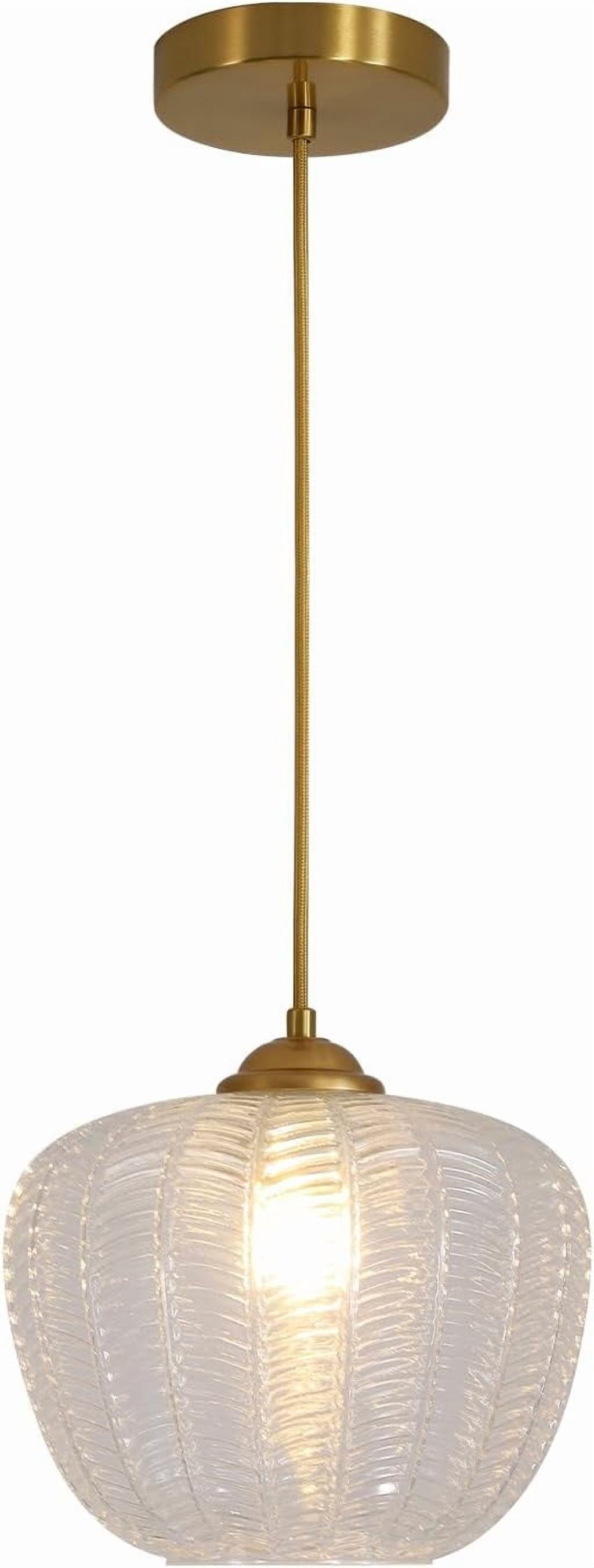 KCO Lighting Vintage Striped Glass Pendant Lights for Kitchen Island - Clear Glass with Antique Brass and Gold Globe Fixtures
