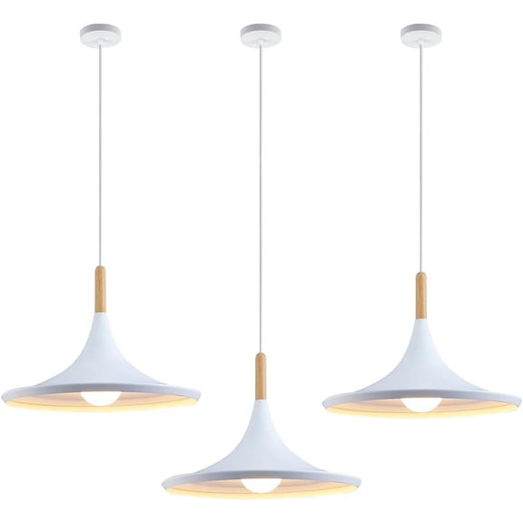 KCO Lighting White Barn Pendant Light 3-Pack Farmhouse Vintage Hanging Lamp with Adjustable Cord