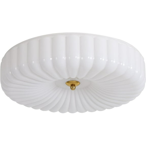 KCO Lighting White Ribbed Glass Flush Mount Ceiling Light Large Milk Glass Ceiling Light Round LED Semi Flush Mount Ceiling Light