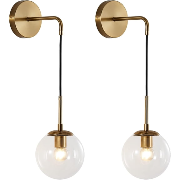 KCO Modern Glass Globe Wall Sconce Set of 2 Clear Glass Wall Lamp