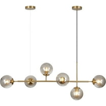 KCO Lighting 6-Light Smoke Glass Sputnik Chandelier Brass Gold Linear Pendant Lighting