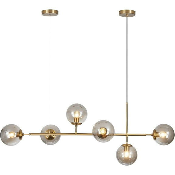 KCO Lighting 6-Light Smoke Glass Sputnik Chandelier Brass Gold Linear Pendant Lighting